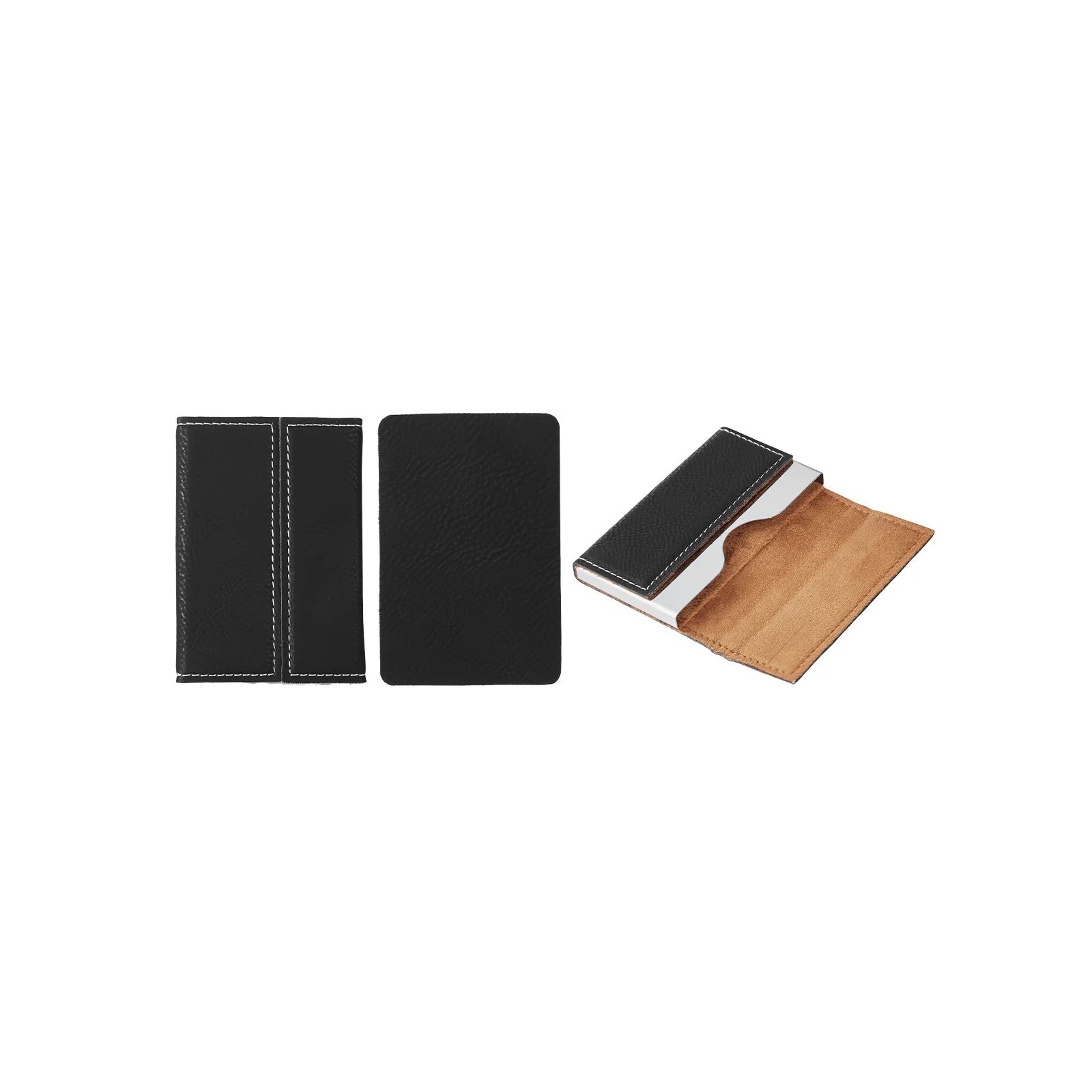Porte-cartes en cuir PU noir + insert argent – gravable au laser