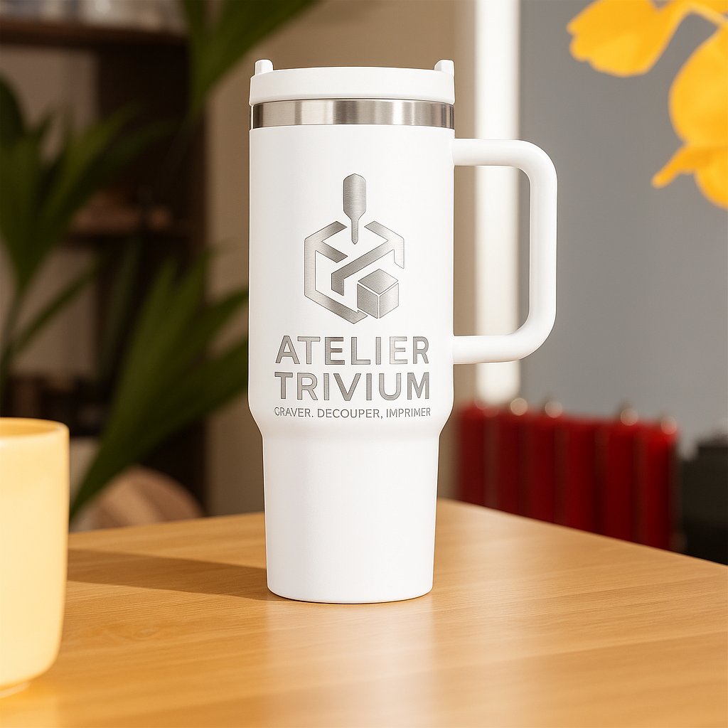 Gobelet en acier inoxydable blanc à argent avec poignée amovible (1,18 L)