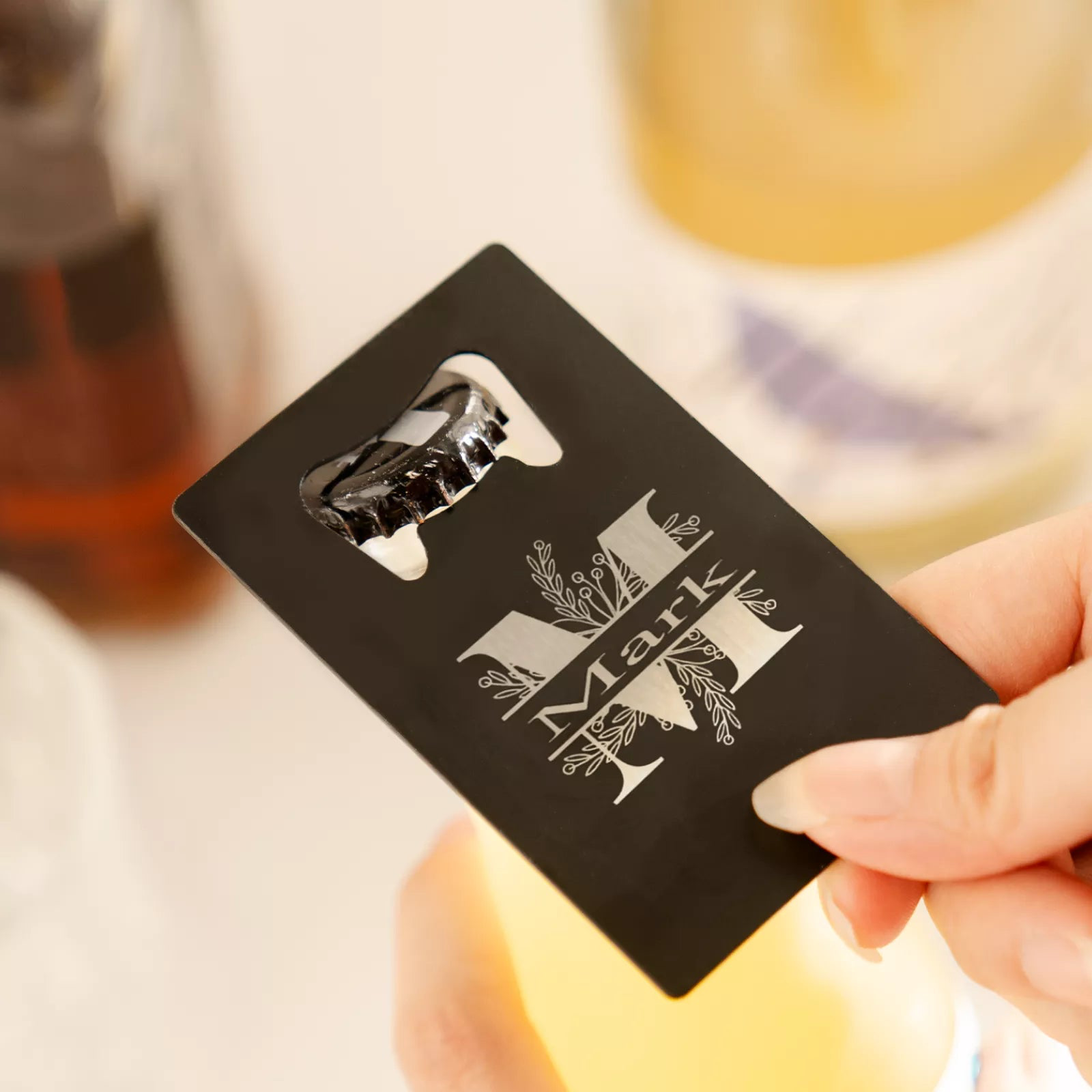Ouvre-bouteille carte de crédit noir –  Format portefeuille ultra-plat, acier inoxydable