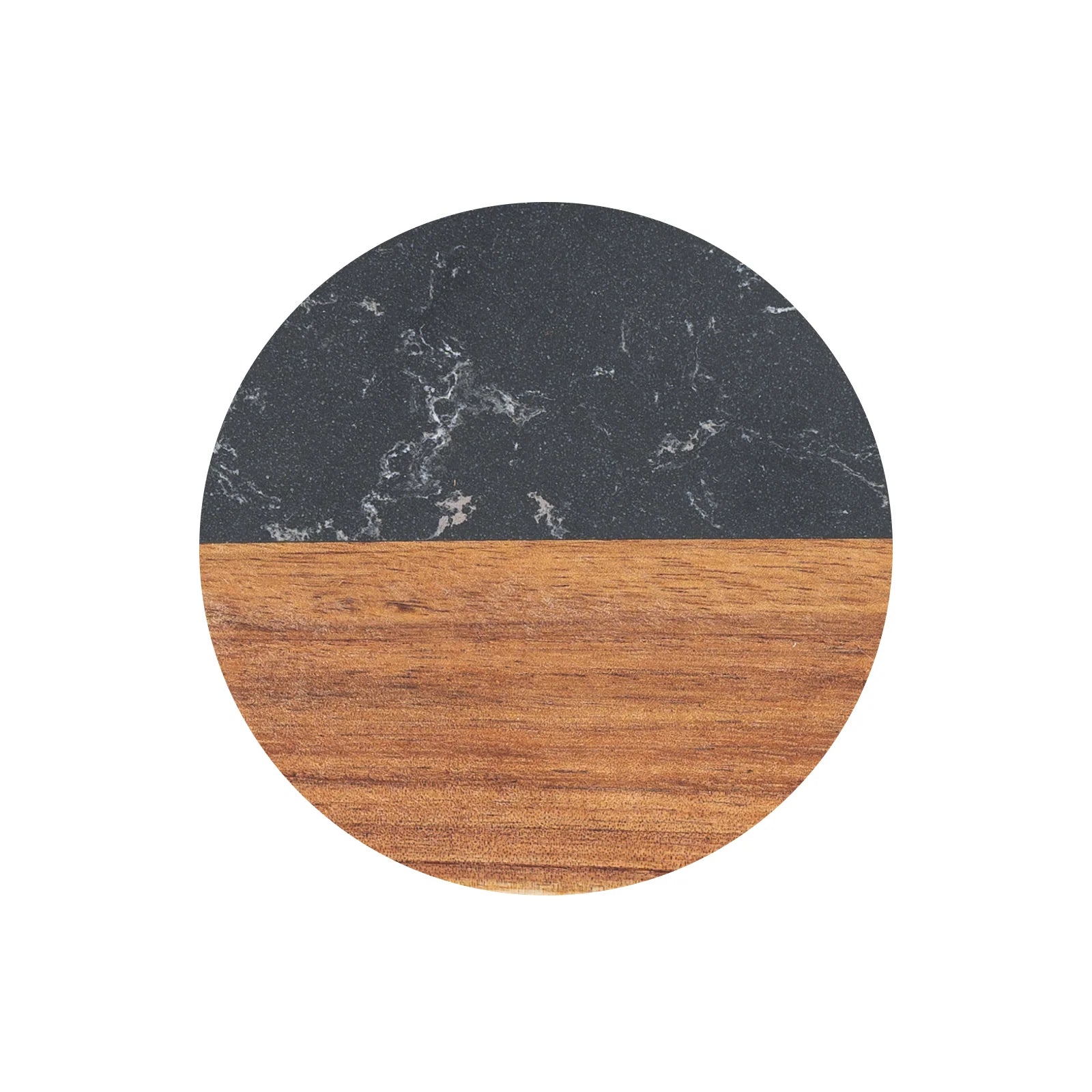 Sous-verres ronds en marbre noir et bois (4 pcs)