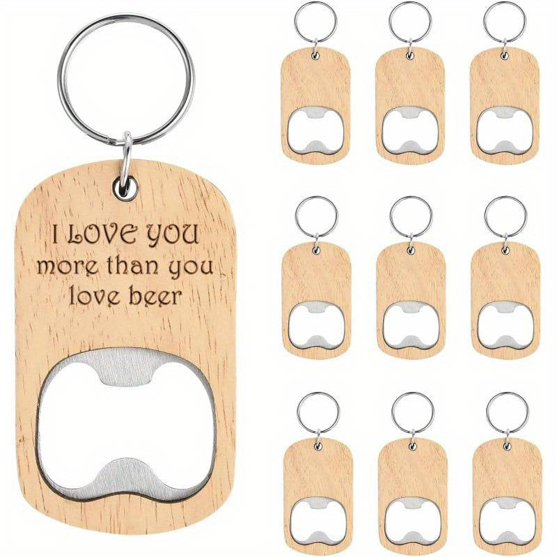 Porte-clé  bois gravé recto-verso personnalisé – “I Love You More Than You Love Beer” + prénom