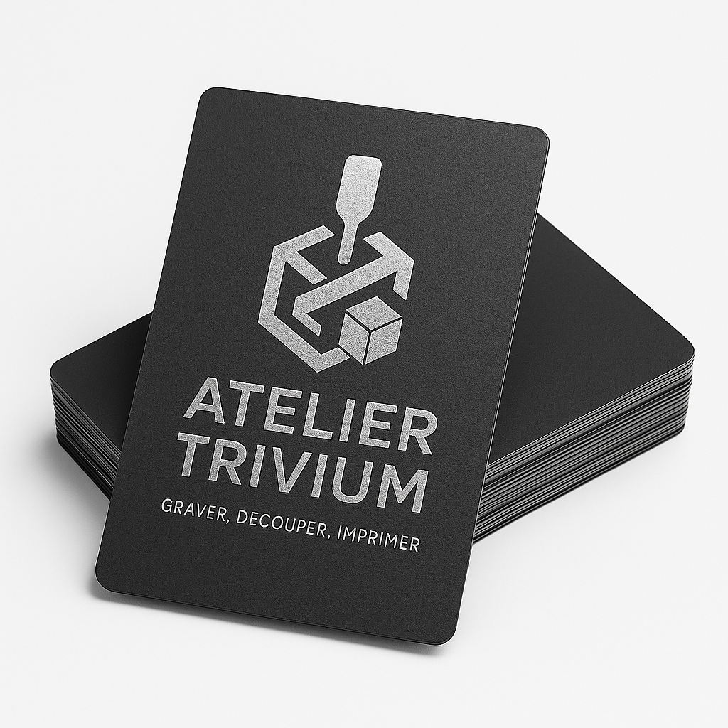 100 Cartes de Visite Noires en Aluminium Gravées au Laser – 0,2 mm