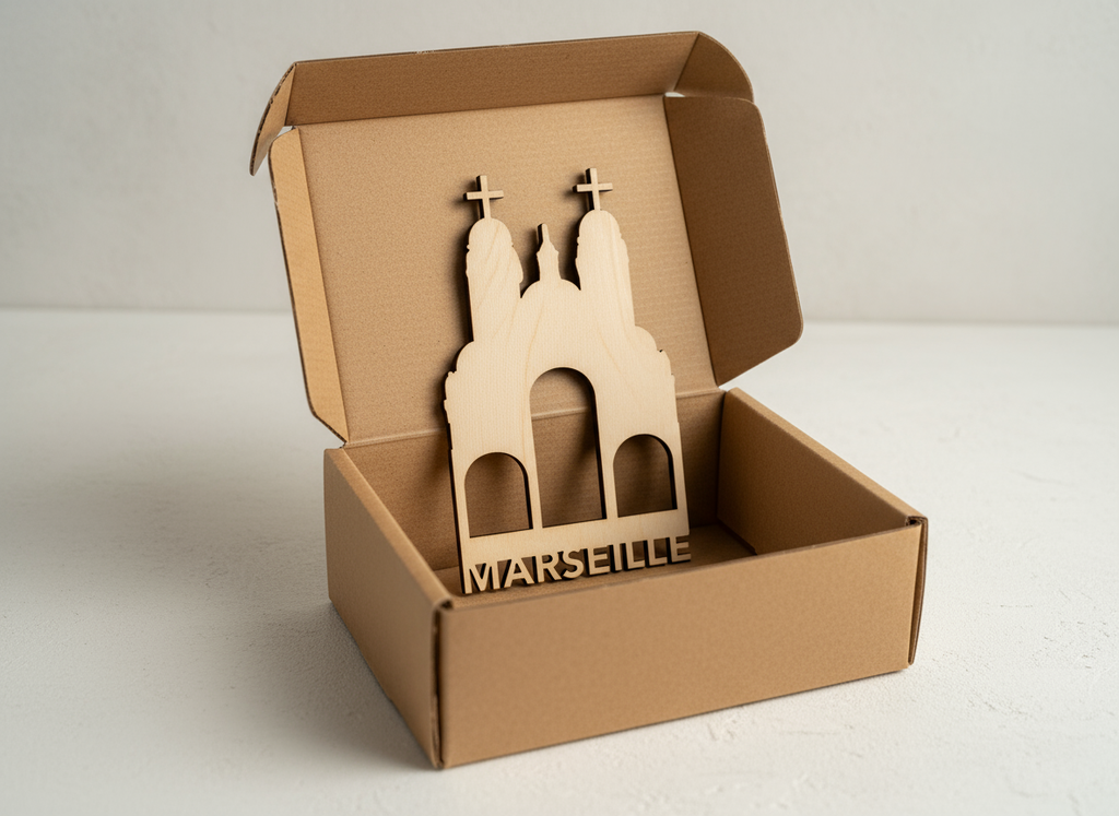 Décoration Murale Découpe sur bois – Skyline de La Major Marseille (15 x 25 cm)