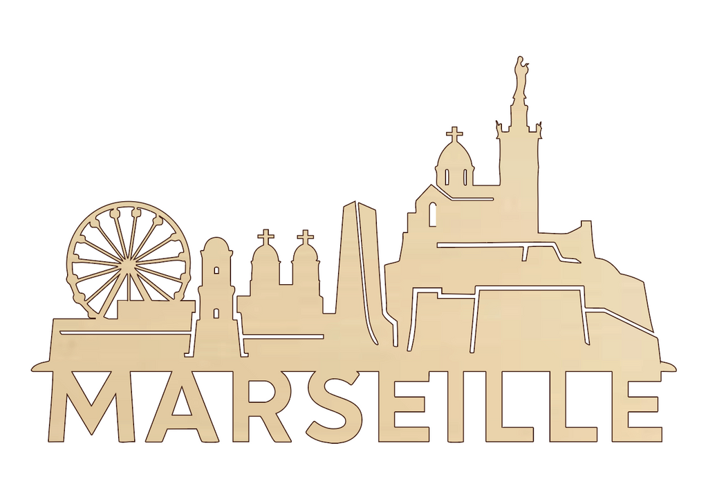 Décoration Murale Découpe sur bois – Skyline de Marseille (25 x 15 cm)
