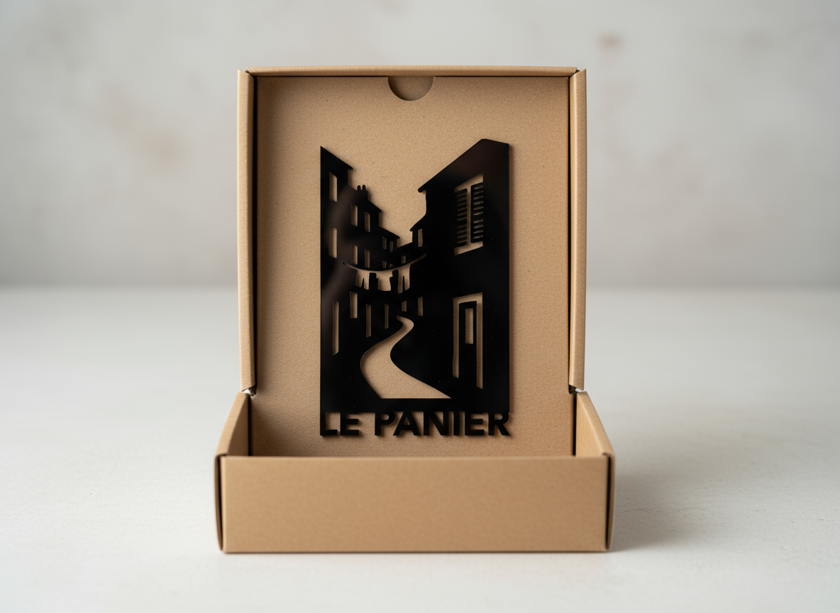 Décoration Murale Skyline Le Panier – Marseille – Plexiglas Noir Brillant 20 × 13 cm