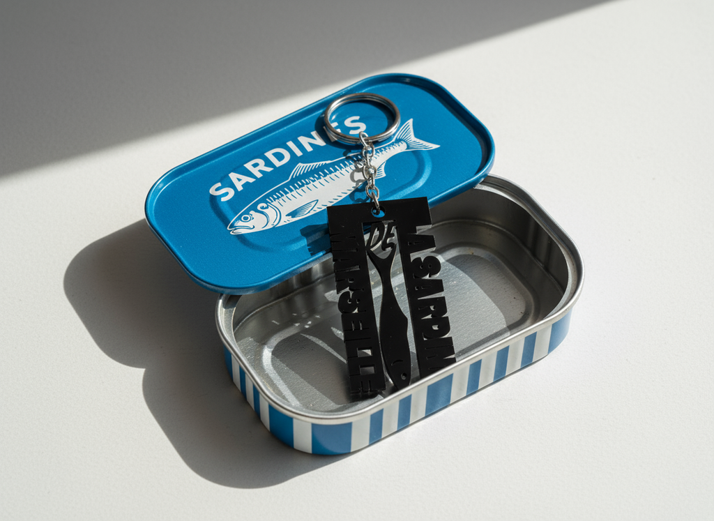Porte-clés en Plexiglas Brillant – “La sardine de Marseille”