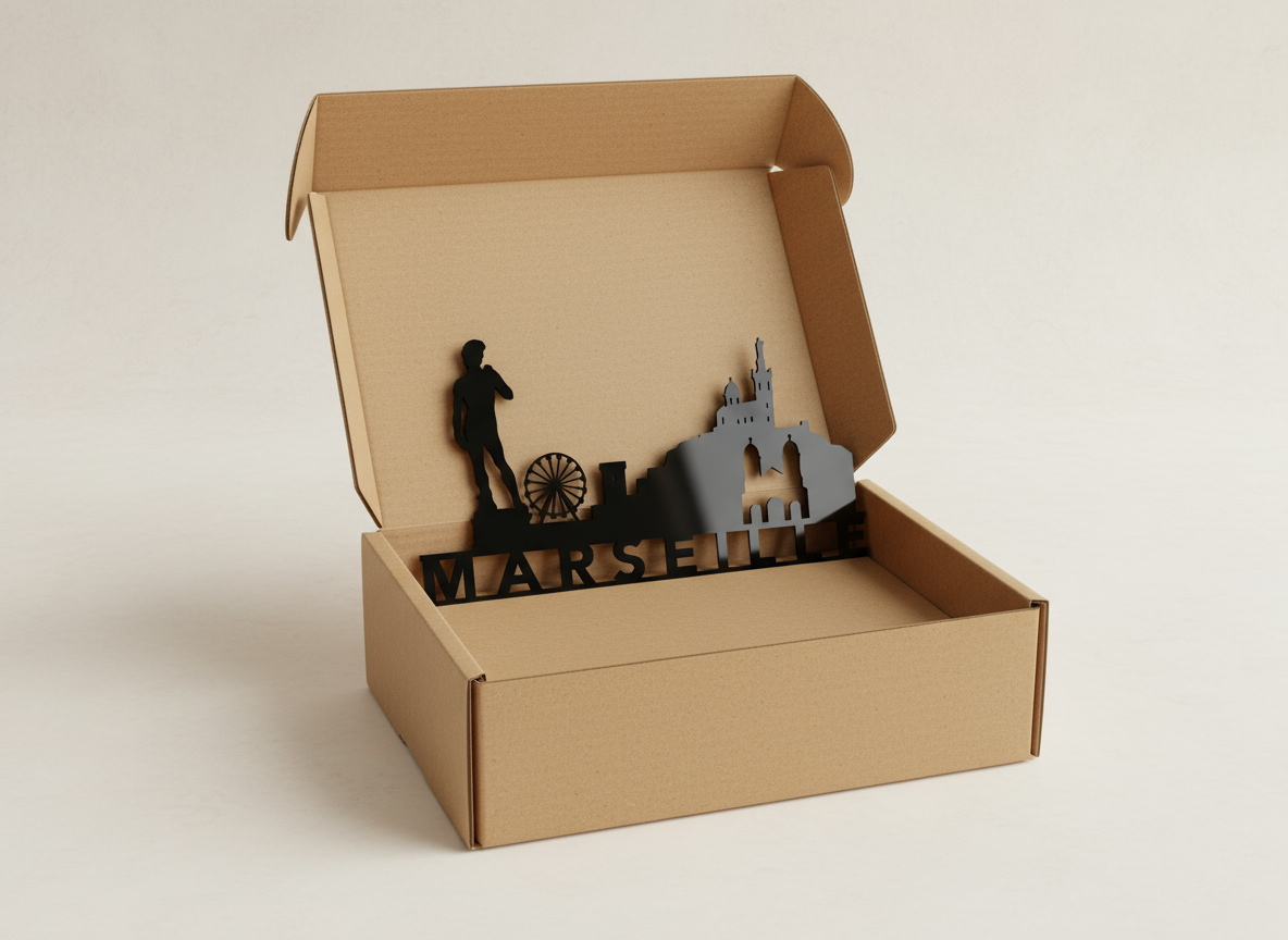 Skyline de Marseille en plexiglass noir brillant 3 mm – Édition David du Prado