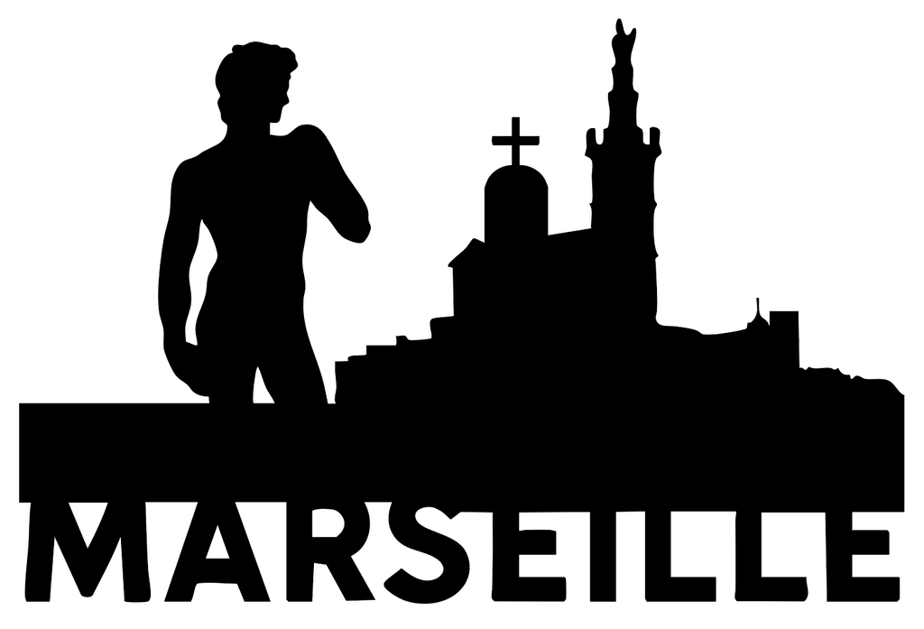 Skyline de Marseille et sa statue David en plexiglass noir brillant 