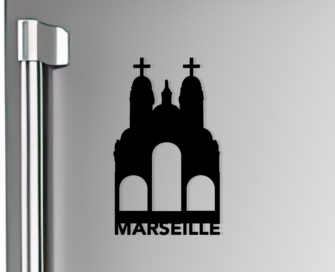 Magnet La Cathédrale de la Major de Marseille – Plexiglas Noir Brillant (6 x 9 cm)