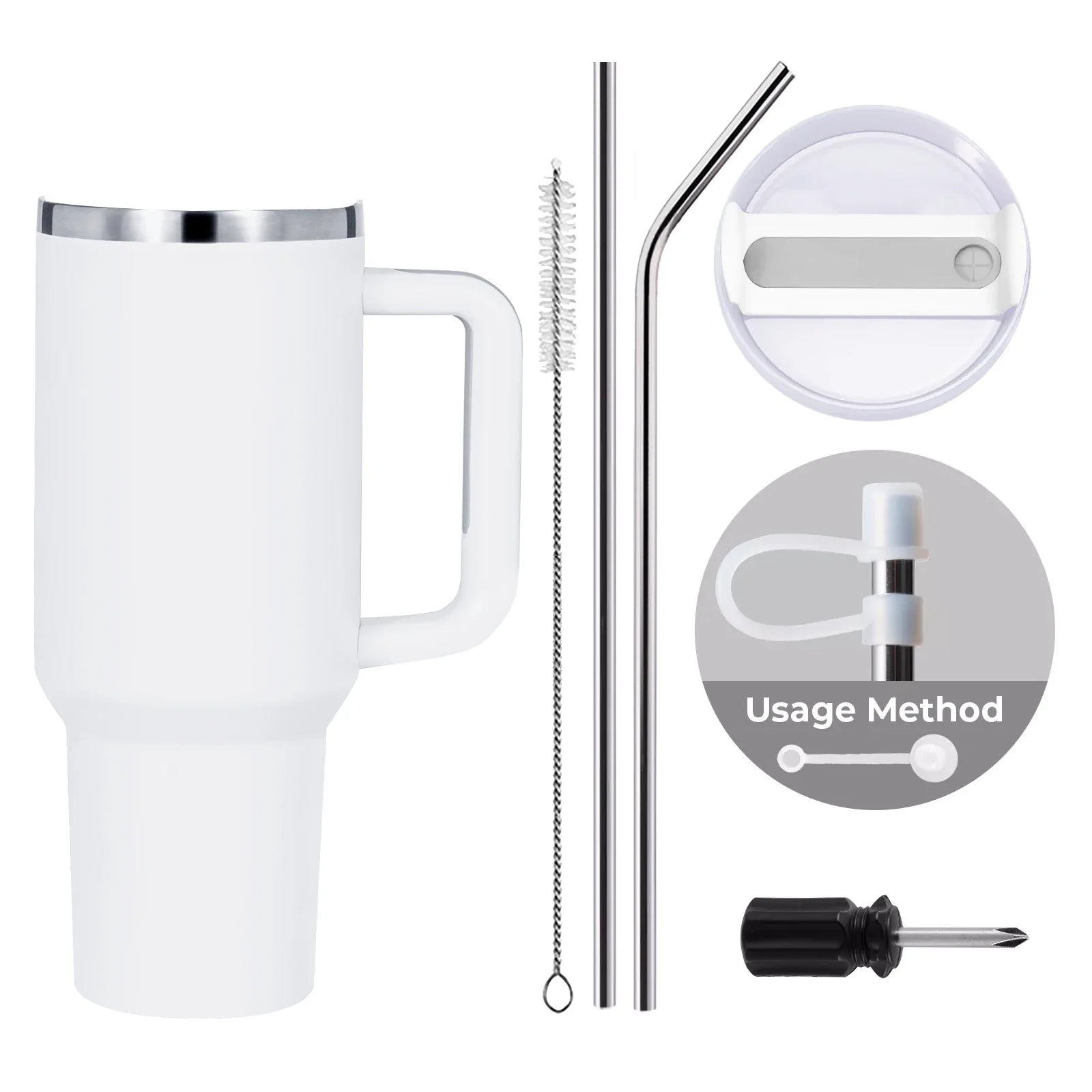 Gobelet en acier inoxydable blanc à argent avec poignée amovible (1,18 L)